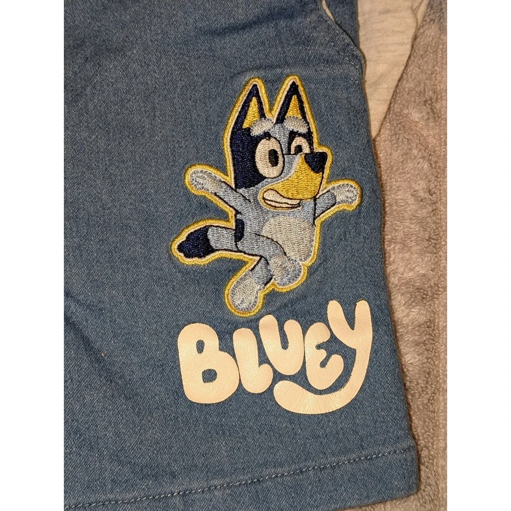 Bluey Kids 4T T Shirt‎ and Denim Shorts Set Bluey Character Graphic NWT